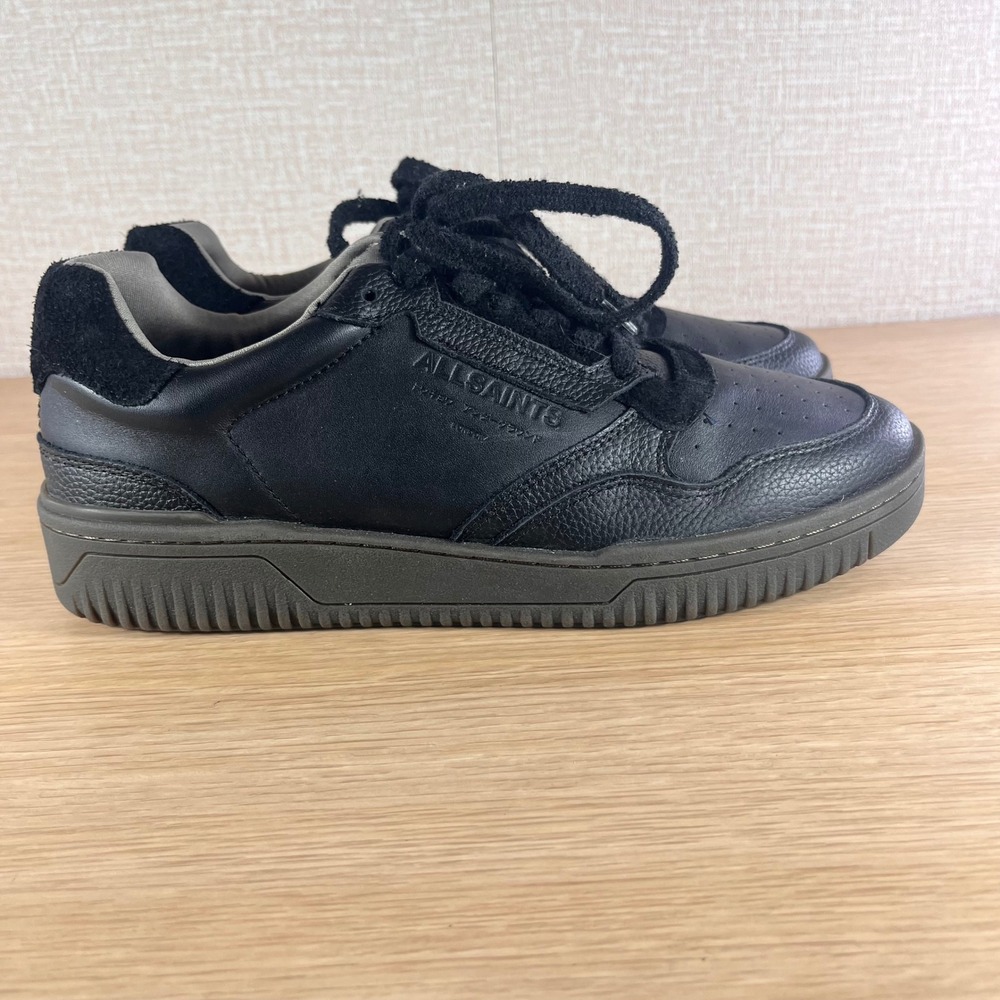 AllSaints Regan Men's Sneakers US 10 Black Leather Suede Monochrome Streetwear - Picture 3 of 10